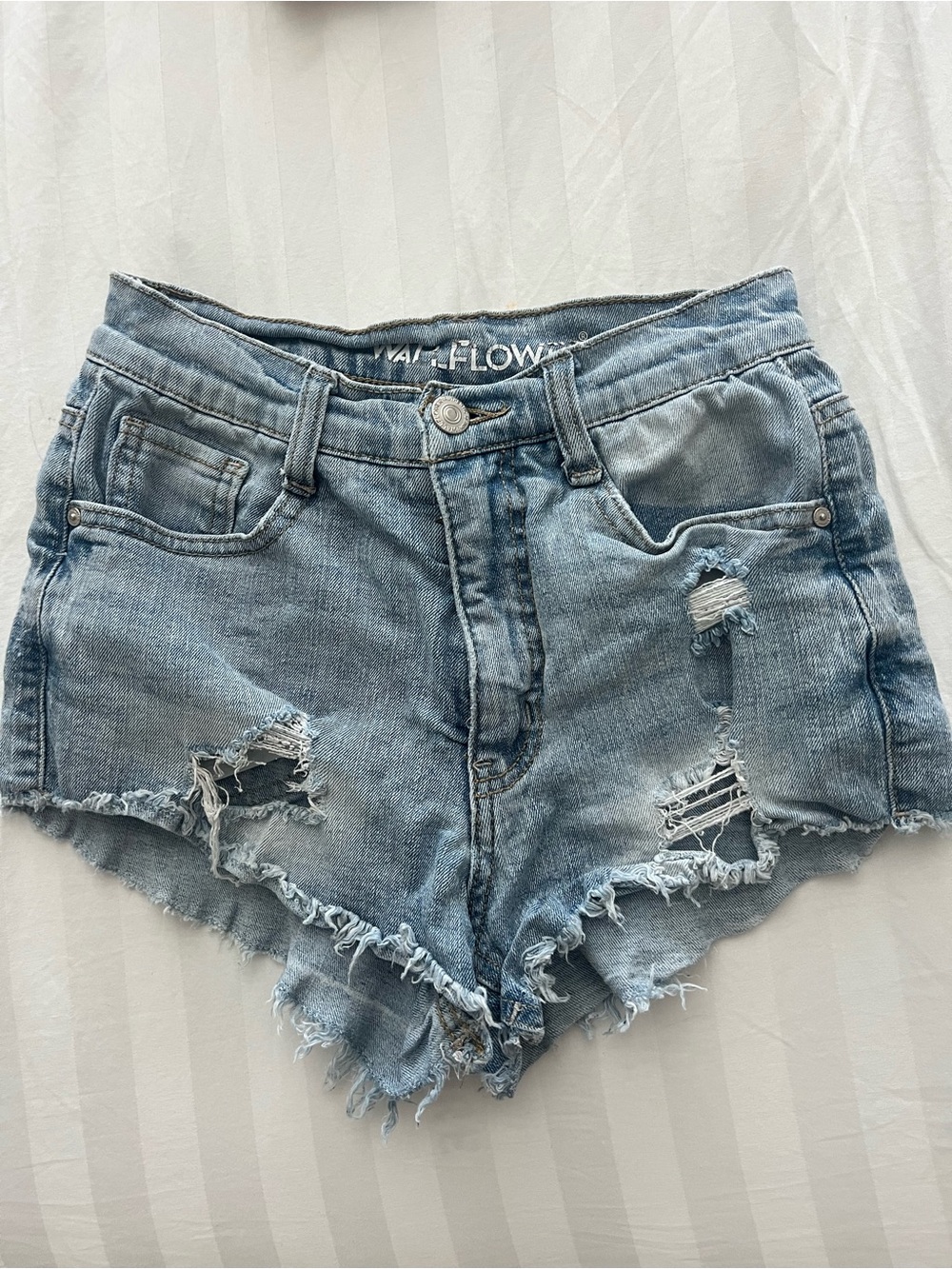 Wallflower Light Blue Distressed Denim Shorts